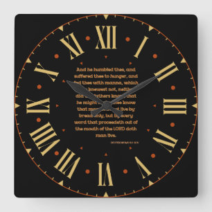 Deuteronomie 8:3 KJV Bibel Verse II römische Zahl Quadratische Wanduhr