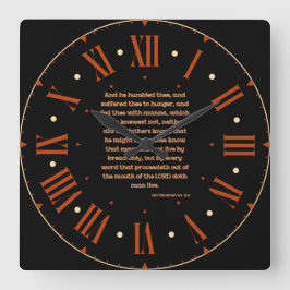 Deuteronomie 8:3 KJV Bible Verse Roman Numeral Quadratische Wanduhr
