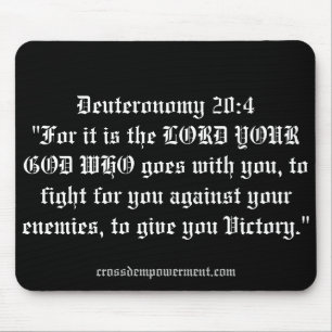 Deuteronomy 20:4 quoted on a mousepad. mousepad