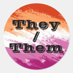 Deutsch anpassbare Pronoun Lesbian Pride Flag Runder Aufkleber