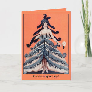 Deutsch: Deco-Weihnachtsdamen-Baum-Grußkarte Feiertagskarte