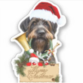 Deutsch Drahthaar, Frohe Weihnachten! Aufkleber (Vorderseite)