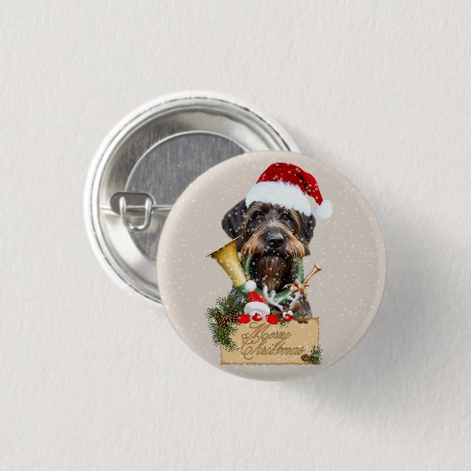 Deutsch Drahthaar, Frohe Weihnachten! Magnet Button (Vorne & Hinten)