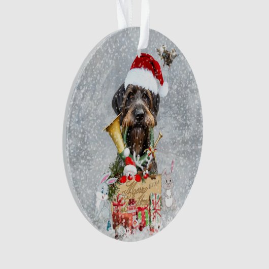 Deutsch Drahthaar, Frohe Weihnachten! Ornament (Vorderseite)