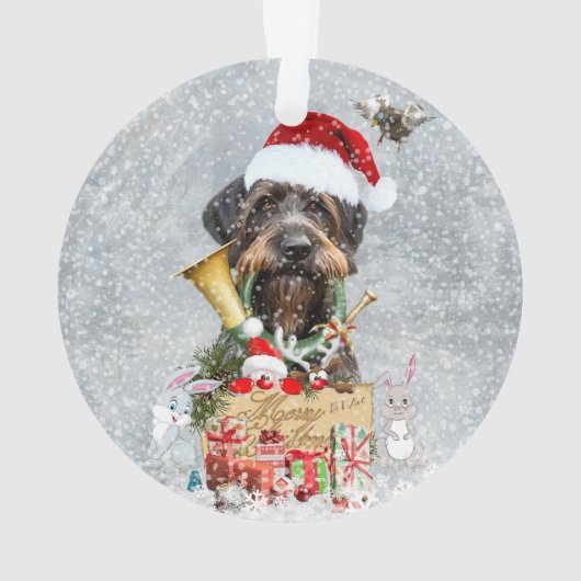 Deutsch Drahthaar, Frohe Weihnachten! Ornament (Rückseite)