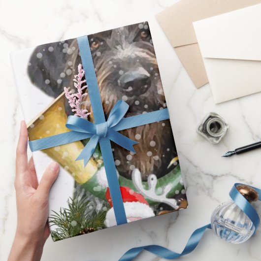 Deutsch Drahthaar, Frohe Weihnachten! Schaltfläche Geschenkpapier (Schenken)