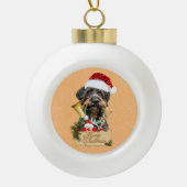 Deutsch Drahthaar, Frohe Weihnachten! Schaltfläche Keramik Kugel-Ornament (Vorderseite)