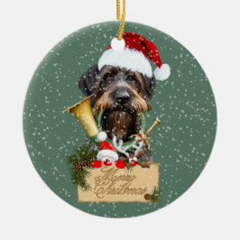 Deutsch Drahthaar, Frohe Weihnachten! Schaltfläche Keramik Ornament