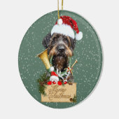 Deutsch Drahthaar, Frohe Weihnachten! Schaltfläche Keramik Ornament (Links)