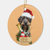 Deutsch Drahthaar, Frohe Weihnachten! Schaltfläche Keramik Ornament (Links)