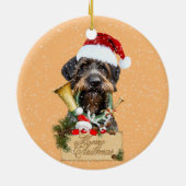 Deutsch Drahthaar, Frohe Weihnachten! Schaltfläche Keramik Ornament (Hinten)