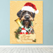 Deutsch Drahthaar, Frohe Weihnachten! Schaltfläche Leinwanddruck (Insitu (Holzboden))