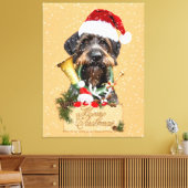 Deutsch Drahthaar, Frohe Weihnachten! Schaltfläche Leinwanddruck (Insitu (Wohnzimmer))