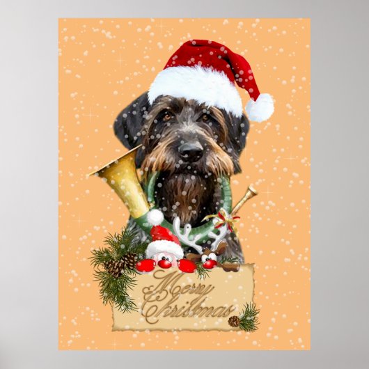 Deutsch Drahthaar, Frohe Weihnachten! Schaltfläche Poster (Vorne)