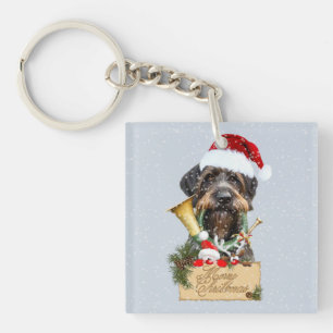 Deutsch Drahthaar, Frohe Weihnachten! Schaltfläche Schlüsselanhänger