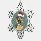 Deutsch Drahthaar, Frohe Weihnachten! Schaltfläche Schneeflocken Zinn-Ornament (Rechts)