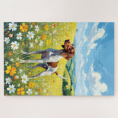 Deutsch Drahthaar Frühlingswiese Hund Puzzle (Horizontal)