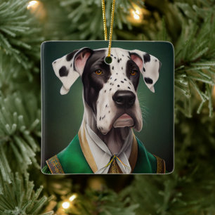 Deutsch-Drahthaar-Hund in St. Patrick's Day-Kleid Keramikornament