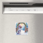 Deutsch Drahthaar Hund mit Weihnachtsmannmütze am  Magnet (In Situ (Geschirrspüler))