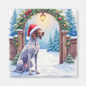 Deutsch Drahthaar Hund mit Weihnachtsmannmütze am  Magnet (Vorne)