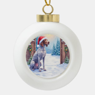 Deutsch Drahthaar Hund Schnee Tor Weihnachtsmann M Keramik Kugel-Ornament