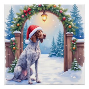 Deutsch Drahthaar Hund Schnee Tor Weihnachtsmannmü Poster