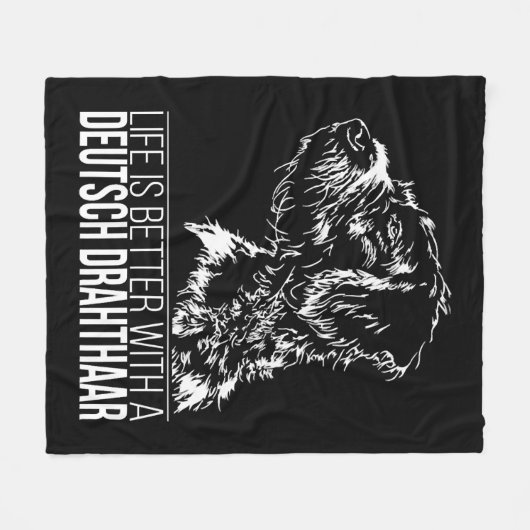 Deutsch Drahthaar Leben ist besser Hund Sprichwort Fleecedecke (Vorderseite (Horizontal))