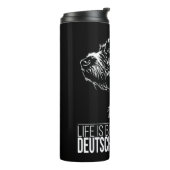 Deutsch Drahthaar Leben ist besser Hund Sprichwort Thermosbecher (Nach links gedreht)
