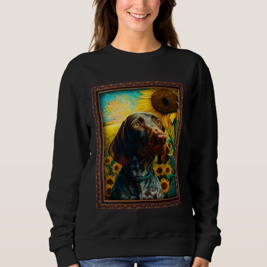 Deutsch Drahthaar malt Sonnenblumen-Flow Sweatshirt (Vorderseite)