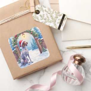 Deutsch Drahthaar Pointer Schneetor Santa-Hut Quadratischer Aufkleber