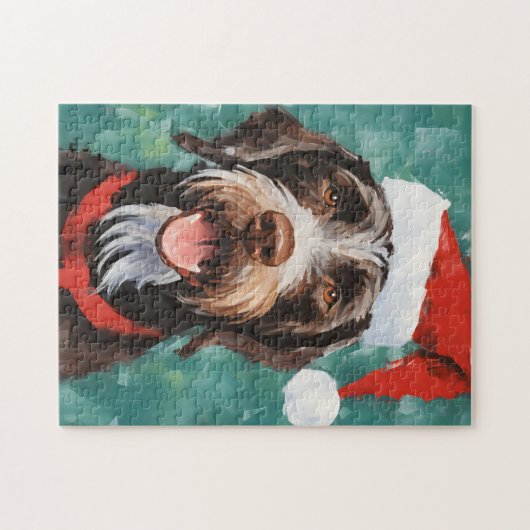 Deutsch-Drahthaar-Pointer-Weihnachtsmalerei Puzzle (Horizontal)