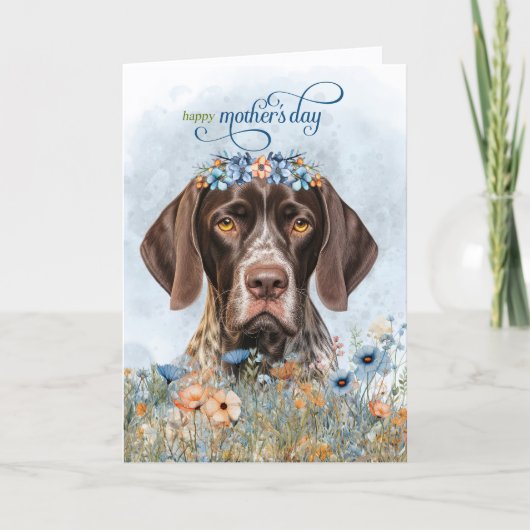 Deutsch Drahthaar Pointer Wildblumen Muttertag Feiertagskarte (Vorderseite)