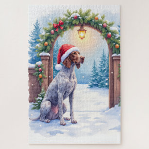 Deutsch Drahthaar schneebedene Tor Santa Hut Puzzle