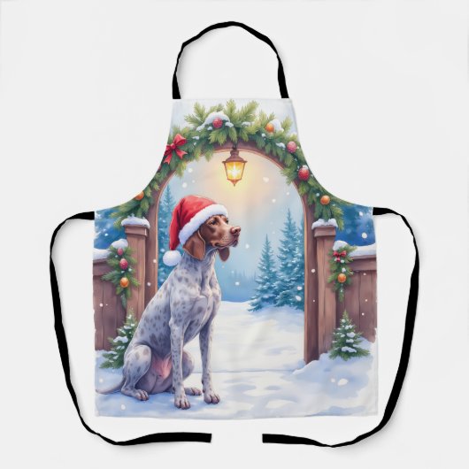 Deutsch Drahthaar schneebedene Tor Santa Hut Schürze (Vorderseite)