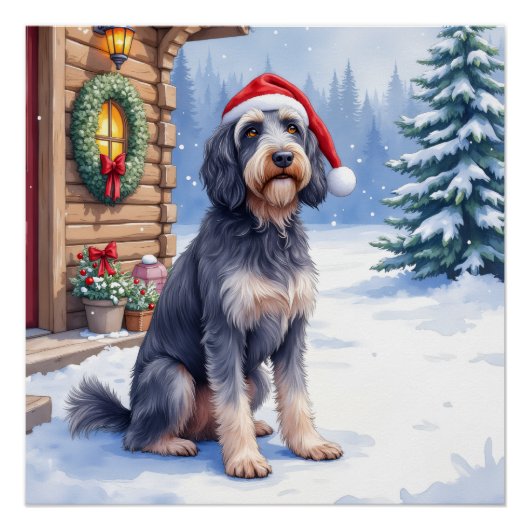 Deutsch Drahthaar Schneelodge Weihnachtsmannmütze Poster (Vorderseite)