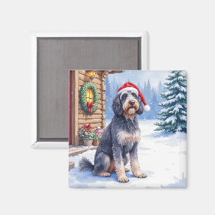 Deutsch Drahthaarpointer Schneelodge Santa Hut Magnet