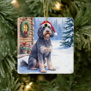 Deutsch Drahthaarpointer Schneelodge Weihnachtsman Keramikornament