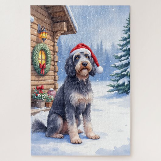 Deutsch Drahthaarpointer Schneelodge Weihnachtsman Puzzle (Vertikal)