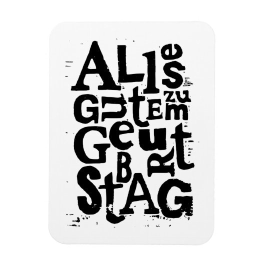 Deutsch "Happy Birthday" Lino Print Flexible Magne Magnet (Vertikal)