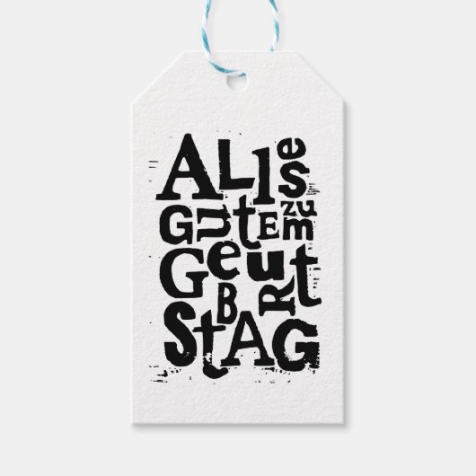 Deutsch "Happy Birthday" Lino Print Geschenkanhänger (Vorderseite)