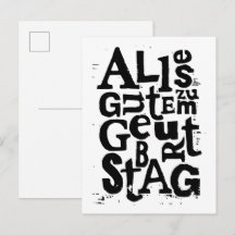 Deutsch "Happy Birthday" Lino Print Postcard