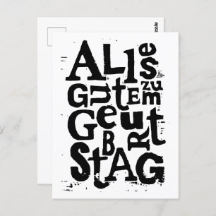 Deutsch "Happy Birthday" Lino Print Postcard Postkarte