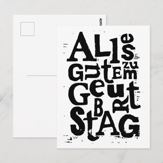 Deutsch "Happy Birthday" Lino Print Postcard Postkarte (Vorne/Hinten)