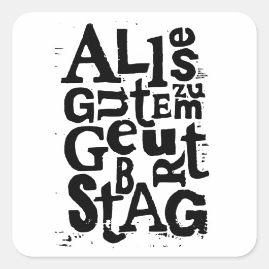 Deutsch "Happy Birthday" Lino Print Quadratischer Aufkleber (Vorderseite)