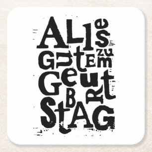 Deutsch "Happy Birthday" Lino Print Rechteckiger Pappuntersetzer