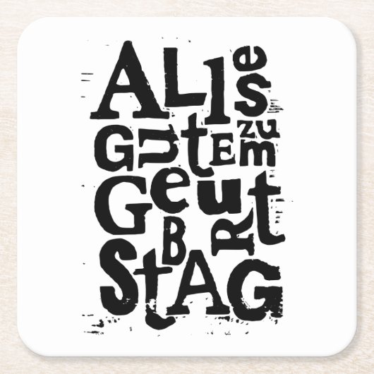 Deutsch "Happy Birthday" Lino Print Rechteckiger Pappuntersetzer (Vorderseite)