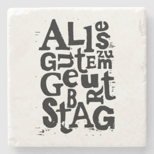 Deutsch "Happy Birthday" Lino Print Stone Unterset Steinuntersetzer