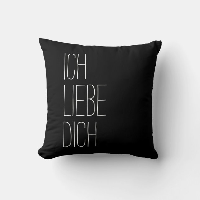 Deutsch I Liebe You Ich Liebe Dich Black and White Kissen (Vorderseite)
