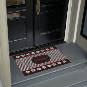 Deutsch Inspiriert Schwarz mit Edelweiss Door gepr Fußmatte