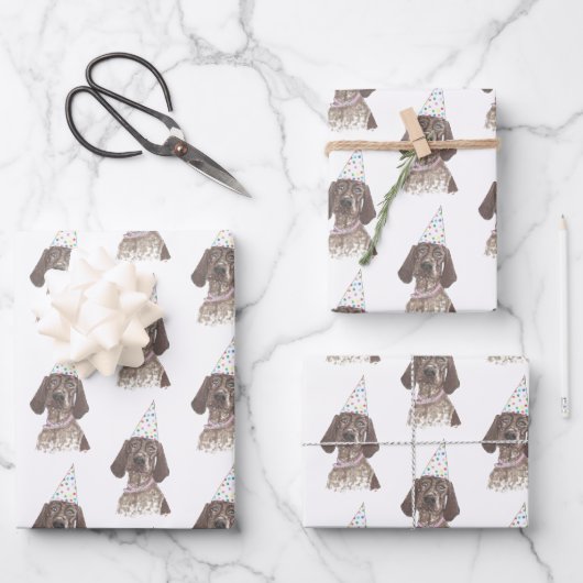 Deutsch Kurzzeitiger APS Hund Wasserfarben Kunst Geschenkpapier Set (Vorderseite)